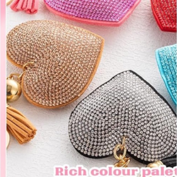 Gold rhinestone Heart purse/bag charm Keychain with Tassel - Picture 4 of 5